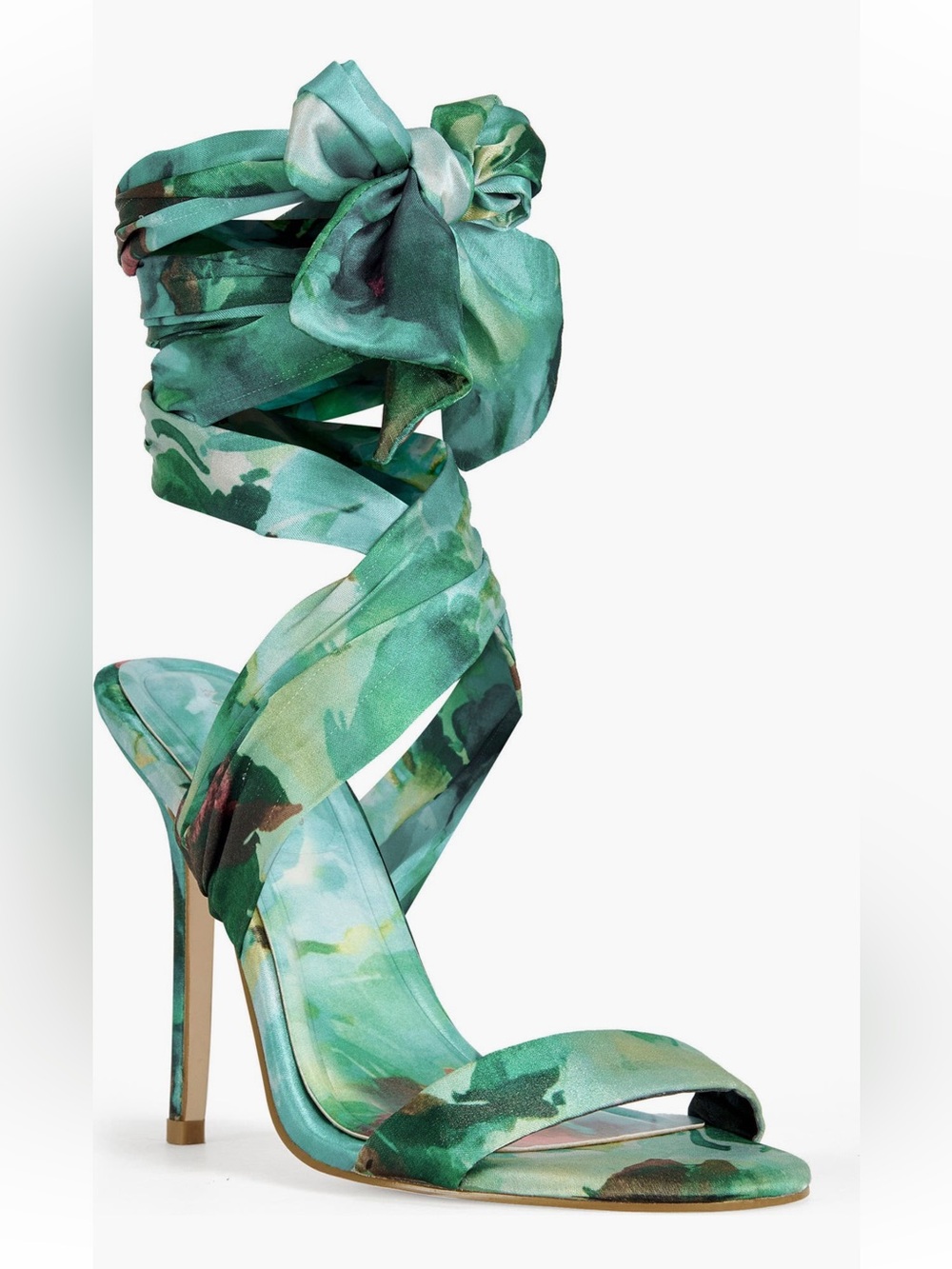 Azalea Wang, Elton-Green Floral Wrap-Around Stiletto Sandal, NEW, Sz 9
